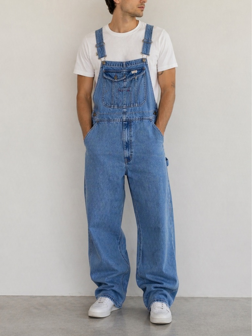 Hisea Men's Denim Overalls Size 42x30 - Light Wash Carpenter Style, Relaxed Fit